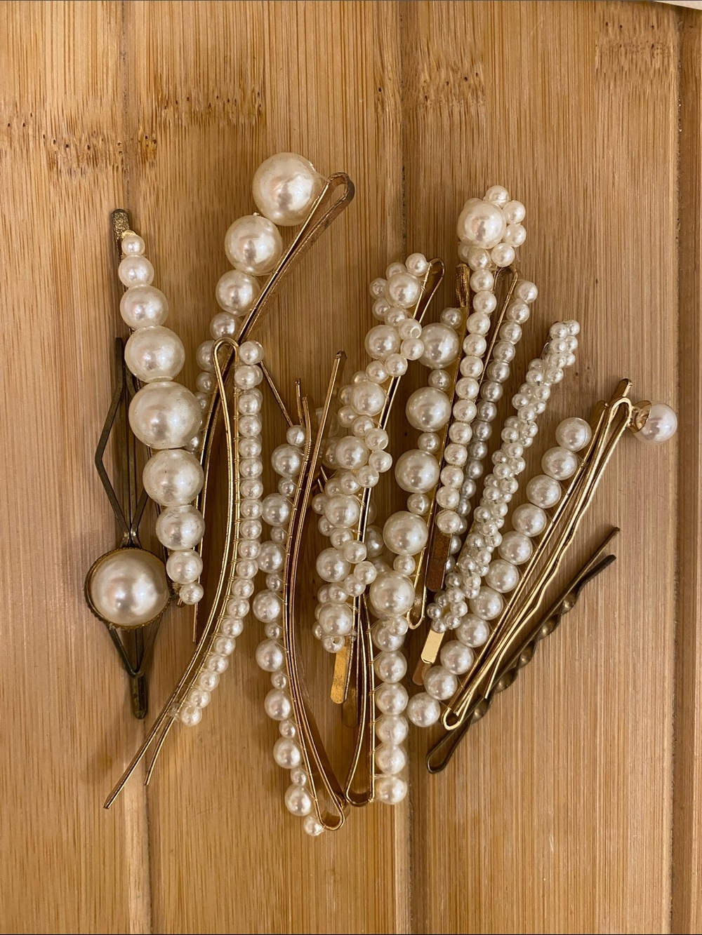 Pearl-Embellished Gold Hair Pins Set - White Pearls